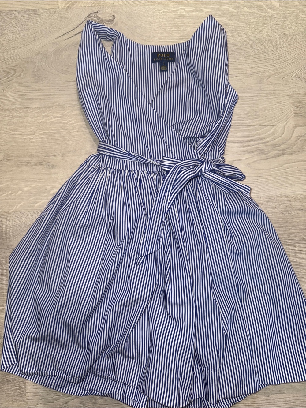 Girls Polo by Ralph Lauren Navy and White Striped Wrap Dress Size 7